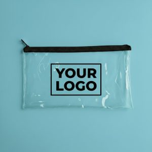 透明PVC拉鍊筆袋 黑色拉鍊款印製黑色文字標誌範例