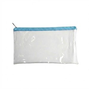 透明PVC拉鍊筆袋 透明款式搭配淺藍色拉鍊正面特寫