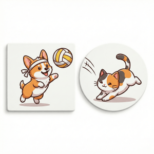 珪藻土吸水杯墊 (圓形/方形) 方形與圓形彩色動物圖案印刷展示