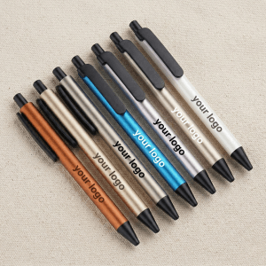 霧面黑夾金屬色筆 七色款印製logo示意合照