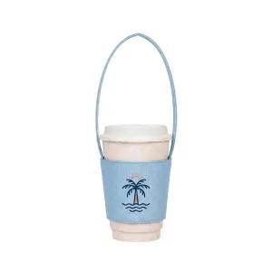 防潑滌綸布杯套 淺藍色款式搭配椰子樹圖案正面主圖