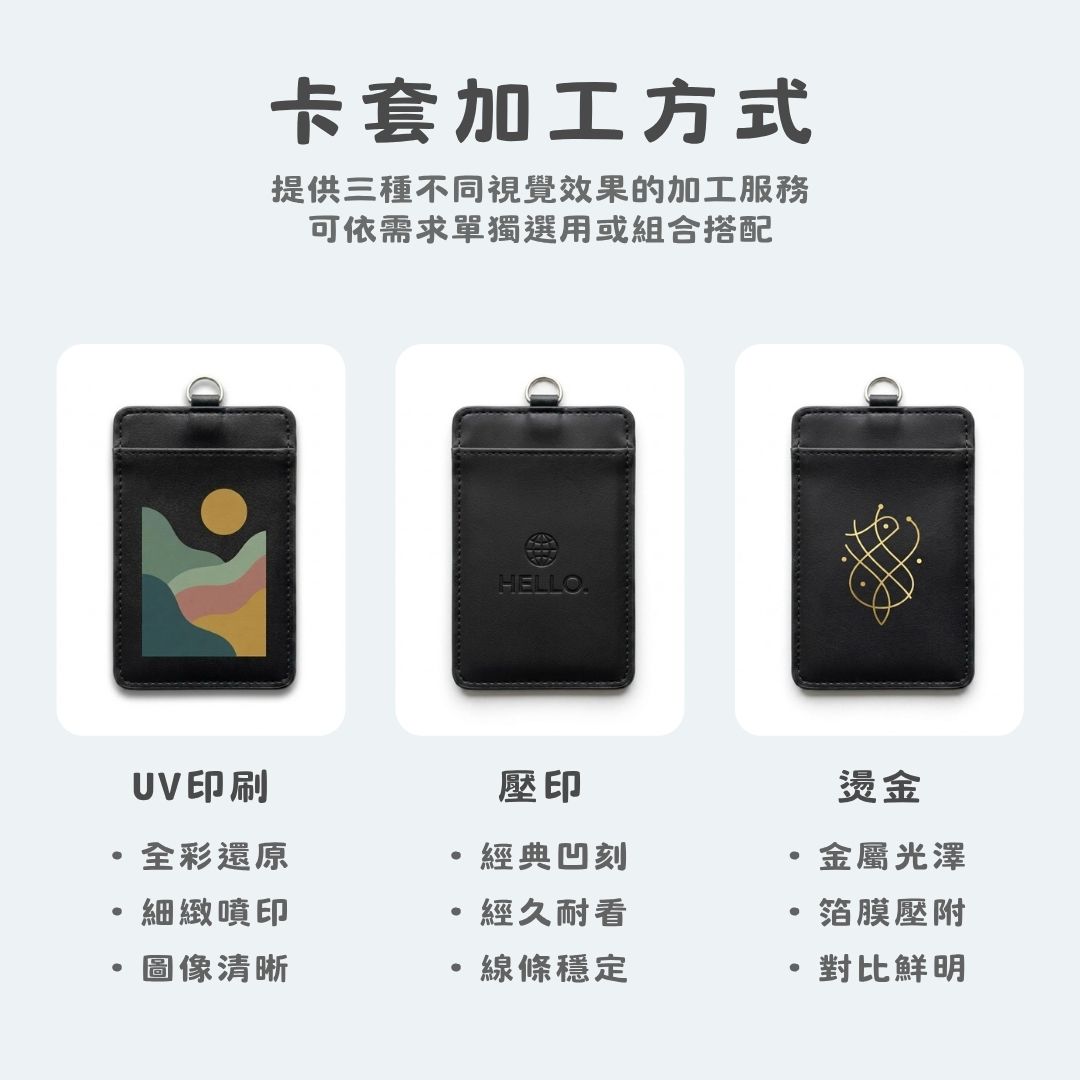 皮革雙層識別證卡套 UV噴墨、壓印與燙金三種客製加工工藝展示