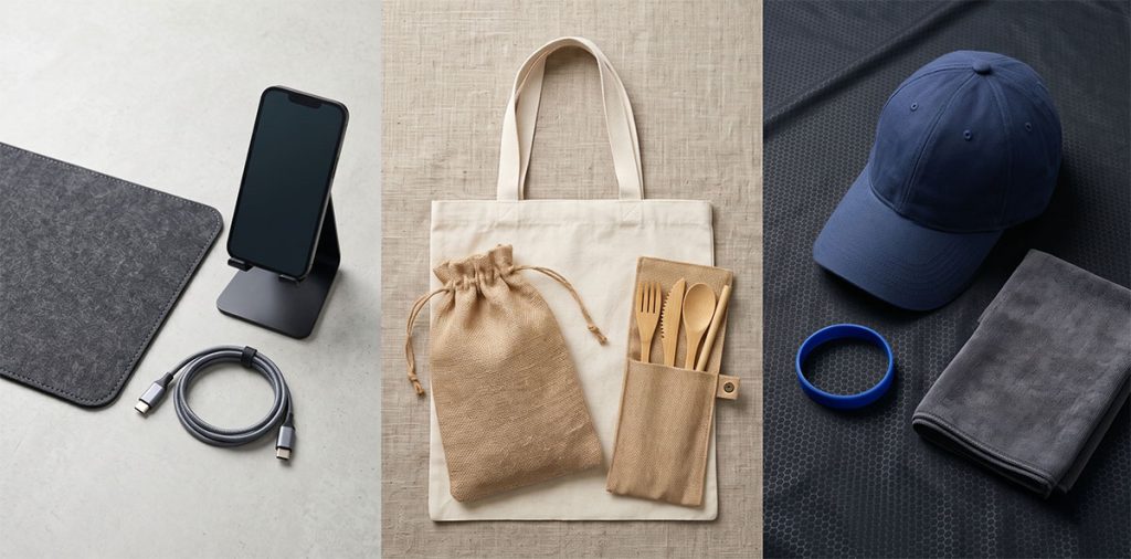 品牌禮品策略示意，不同風格品牌搭配對應的客製化禮品組合