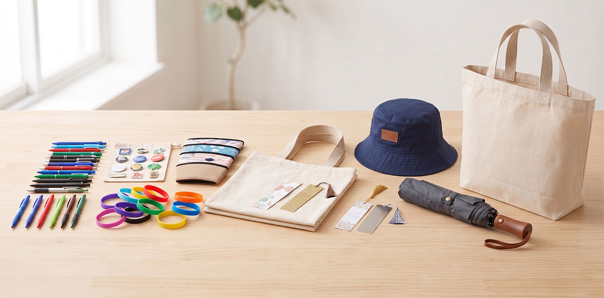 不同價位的客製化禮品依預算高低排列，從廣告筆到帆布托特包